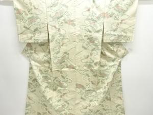 巻物模様織出し本真綿結城紬80亀甲単衣着物